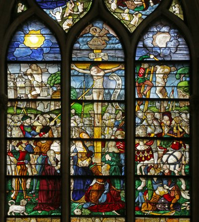 Window depicting the Crucifixion and Passion scenes (detail) by French School